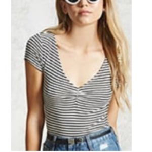 Cream & Black Striped Crop Top